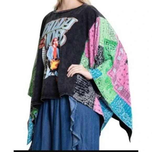 VTG Billy Joel 1994 Concert Oversized Tee With M/L Patchwork Kimono Sleeve Boho - Picture 8 of 16